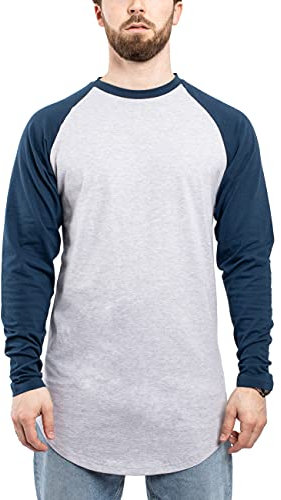 Blackskies Baseball Longsleeve T-Shirt | Langes Oversize Fashion Basic Langarm Raglan Herren Longshirt Long Tee Melliert - Grau-Navyblau Large L