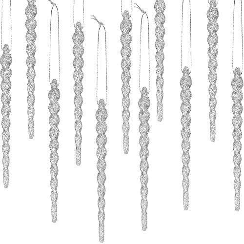 30 Pieces Acrylic Icicle 5.12 Inch Twisted Acrylic Icicle Christmas Ornaments Icicle Decorations Christmas Tree Holiday Xmas Party Wedding Hanging (Silver)