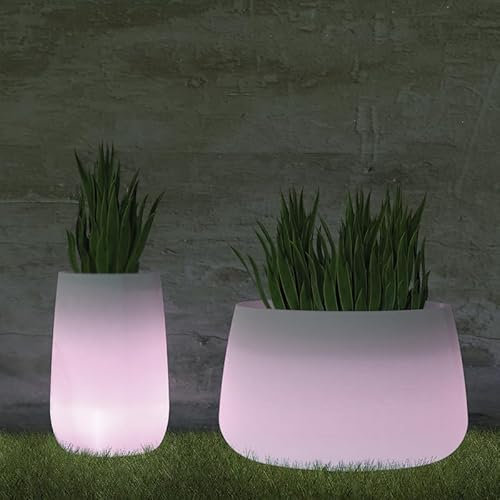 MOOVERE - Vaso illuminato in polietilene, leggero e resistente, per piante e fiori, esterno e interno (Solar+batteria ricaricabile LED/RGB, HIgh)