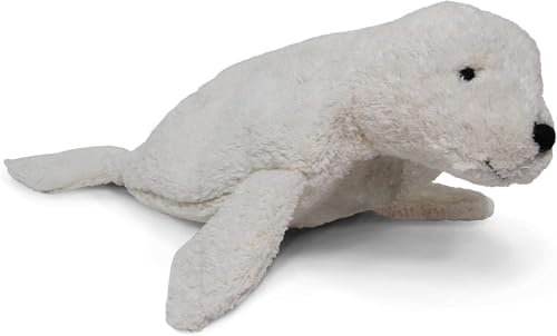 Kleine SENGER NATURWELT Kuscheltier-Robbe, Weiß I Kuscheliger Begleiter, geeignet ab 3 Monaten I GOTS-zertifiziertes Plüschtier mit herausnehmbarem Wärmekissen
