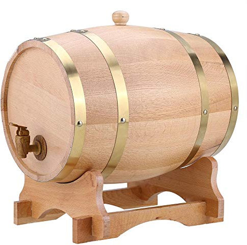 lyrlody Holz Weinfassspender, 10L Schnapsfass mit Ständer und Zapfhahn, für Whiskey Bourbon Tequila