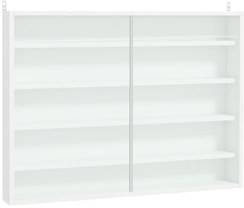 HOMCOM Vetrinetta Moderna per Collezionismo 5 Ripiani, Bacheca Portaoggetti con Mensole Regolabili, 80x9.5x60cm, Bianco