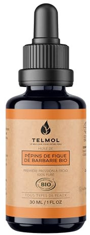 TELMOL Huile de Pépins de Figue de Barbarie Bio (30ml) — Flacon en verre violet biophotonique & Pipette — 100% Pure, Première Pression à Froid — Huile de Figue de Barbarie Bio Visage Anti-Âge