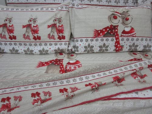 Completo Letto Matrimoniale In Flanella Fantasia RENNE Di NATALE 100% Flanella Cotone In Fibra Naturale..MADE IN ITALY!!! Novità 2021!!!!