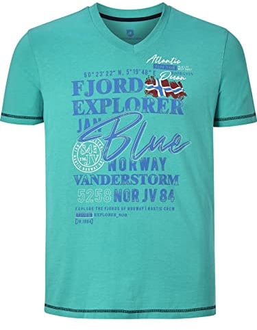 Jan Vanderstorm Herren T-Shirt Nordger | mit großem Druck-Motiv, kurzarm, mit V-Ausschnitt, mit Kontrastnähten, Freizeitshirt aus 100% Baumwolle, Übergröße L-7XL
