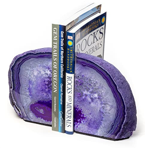 DesertUSA Buchstützen aus Achat-Geode, polierte Kristallsteine, dekorative Buchstützen für Heimdekoration (3,6–4,5 kg, Lila)