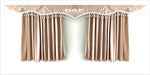 Vorhänge für Schlafzimmer, mit weißen Pompons und Haken, mit DAF-Logo, Beige