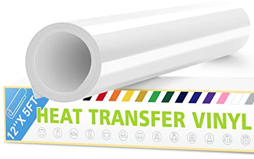 Artcut 12 x 5ft HTV Vinyl Rolls, Heat Transfer Vinyl for Fabric, HTV Vinyl for Shirts, Iron on Vinyl for All Cutter Machine - Easy to Cut for Heat Vinyl Design, Permanent Vinyl (White)