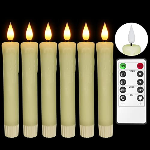 PChero LED Flameless Taper Candles with Remote, 6pcs Battery Operated Real Wax Candles Ivory Electric Flickering Candlesticks for Christmas Home Table Room Decoration – Warm White