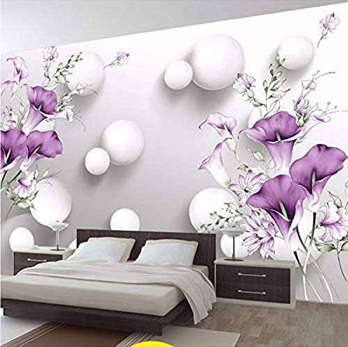 XLMING Fototapete 3D-Stereokugel Lila Calla-Lilien-Wandbild Modernes Schlafzimmer Wohnzimmer TV-Hintergrund fototapete 3d effekt tapete Wohnzimmer Schlafzimmer Hintergrundbild-300cm×210cm