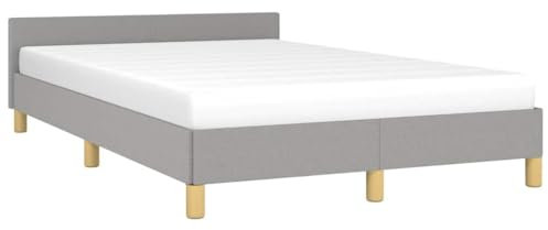 vidaXL Bettgestell mit Kopfteil, Bettrahmen mit Lattenrost, Bett Polsterbett mit Stützbeinen, Schlafzimmerbett Doppelbett, Hellgrau 120x200cm Stoff