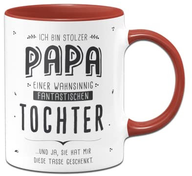 Tassenbrennerei Tasse mit Spruch Stolzer Papa eines fantastischen Sohnes - Kaffeetasse lustig als Geschenk für (Papa/Tochter, Rot)