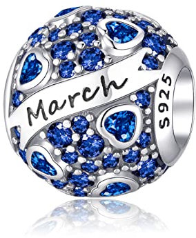 Geburtsstein Marz Charms Anhänger 925 Sterling Silber - Marz Birthstone Bead Charms Perlen Geburtstag mit Zirkonia für Europäische Armbänder Halsketten