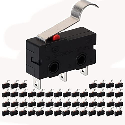 VISSQH 50PCS Micro Interrupteur de Fin de Course Interrupteur Levier de Rouleau 3 Broches SPDT 1NO 1NC Mini Momentanée Action Instantanée Commutateurs(AC 250V 5A)