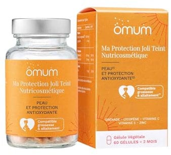 OMUM - Ma Protection Joli Teint - Complément Alimentaire Solaire - Protection avant, pendant et après l'exposition - Compatible grossesse et allaitement - Vegan - 60 gélules pour 2 mois de cure
