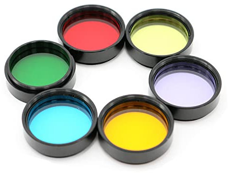 Lot de 6 filtres oculaires de 3,2 cm - Accessoires pour télescope - Lentille optique colorée - Filtre lunaire planétaire et télescope lunaire