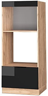 Vicco Mikrowellenschrank Fame-Line, Schwarz-Eiche Hochglanz/Goldkraft Eiche, 60 cm offen