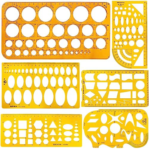 Zeuwets Architektur Schablone, 6 Stück Zeichenschablone Kunststoff, Technische Zeichnungen Schablone, Zeichnungen Vorlagen, Kreis Schablonen Klare Lineal, Messschablonen Lochschablone für Büro, Schule
