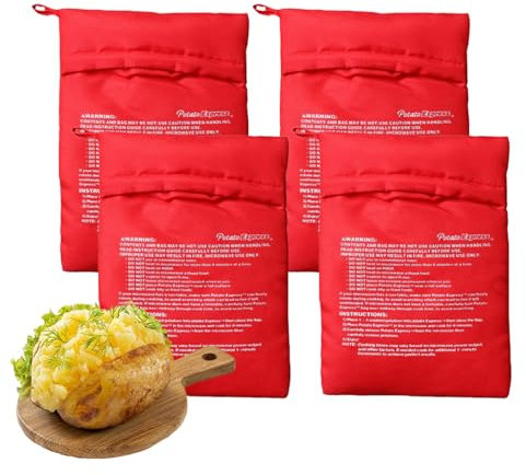 ATB Bolsas de patatas reutilizables para microondas, paquete de 4 bolsas de cocina, bolsa roja para microondas, bolsa de patatas horneadas en 4 minutos, color rojo