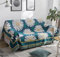 Homxi Couch Überzug Zweisitzer,180x230CM,Sofa Universal Bezug Blumenmuster mit Quasten Sofahusse Polyester Baumwolle Handtuch Sofa Blau Grün Couchbezug Universal