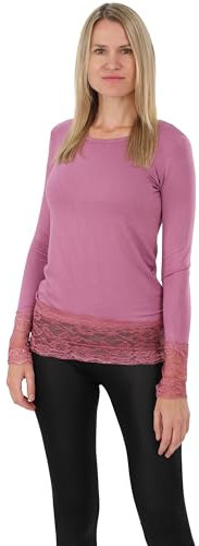 Easy Young Fashion Langarm Longshirt mit Spitzensaum 0998 - Himbeer M/L