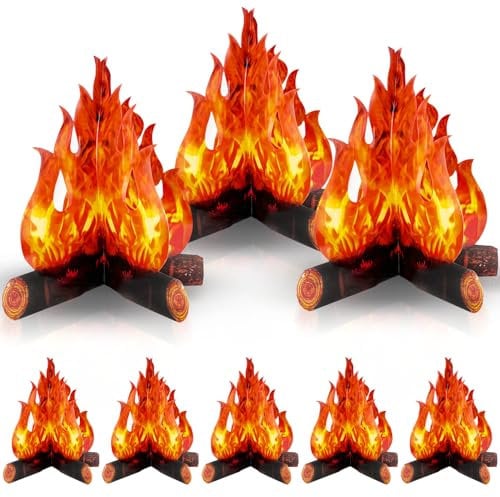 GZjiyu 8 Stk Künstliches Feuer, 3D Papp Lagerfeuer Dekorative für Musikpartys,Lagerfeuer Party Dekorationen,Halloween,Weihnachten Requisiten(29.5×27cm)