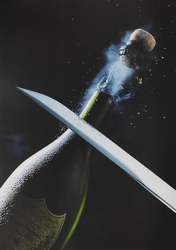 KUSTOM ART Poster Decorativo da Parete Sabrage (Sciabolatura) Bottiglia Champagne Stampa Artistica su Carta Patinata 42x30 cm Senza Cornice