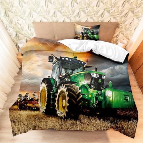 DASIAUTOEM Traktor Kinderbettwäsche, 100x135 Baby Bettwäsche Komplettset, Mit Traktor-Motiven und Integriertem Reißverschluss, Kissenbezug 60x40cm Kinder-Bettwäsche für Jungen Mikrofaserbettwäsche