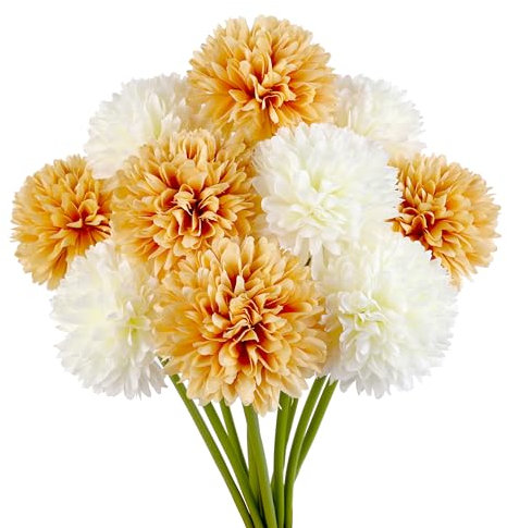 Jim's Cabin Künstliche Blumen, künstliche Chrysanthemen, Hortensien, Brautstrauß, für Küche, Heimdekoration, Champagner-Creme, 10 Stück