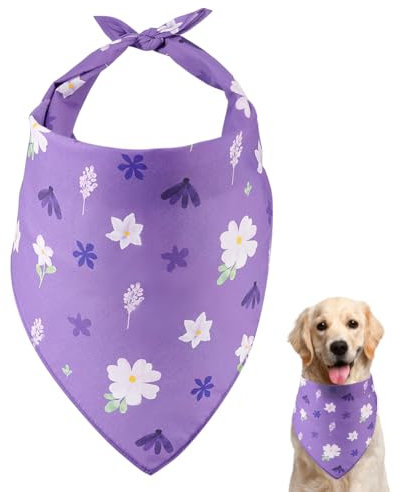 arricraft 1 Stück Haustier-Hundehalstuch, Lila Verstellbares Dreieckiges Haustier-Bandana Mit Lila Blumenmuster, Waschbarer Baumwoll-Welpen-Katzen-Schal, Lätzchen, Halstuch Für Hunde
