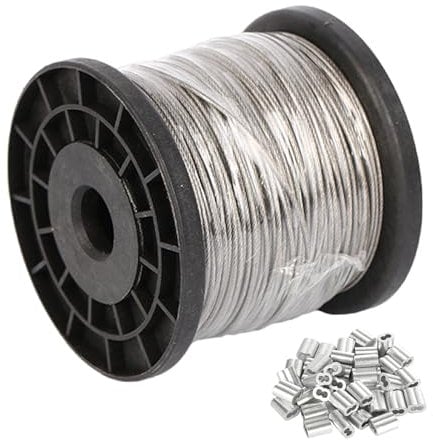 RULPQDVP 304 Stainless Steel PVC Coated Wire Cable 30 Meters, 7X7 Strand Core Steel Wire Rope with Aluminum Crimp Sleeve,Diameter 1.5mm