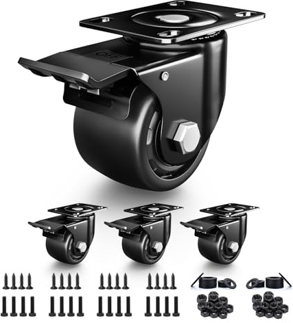 ANDUTEES 3 Inch Heavy Duty Casters Set of 4, Load 4400lbs, Locking Swivel Plate Industrial Casters with Double Ball Bearings, Low Gravity Center Castor Wheels for Furniture, Workbench, Equipment