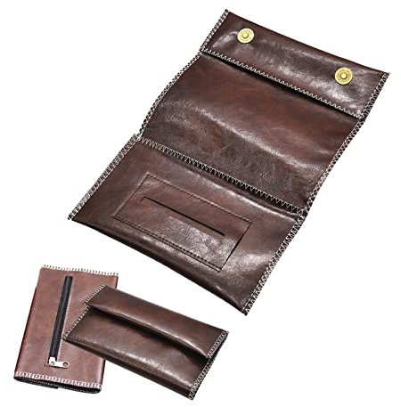 KALUROIL Porta tabacco in pelle, Astuccio porta tabacco con effetto pelle vintage, con spazio per tabacco, filtro e pacchi di cartine, con tasca extra per altri accessori, per uomo e donna