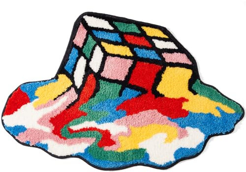 ELDONE Melted Magic Cube Teppich, flippig, ästhetisch, rutschfest, waschbar, abstrakt, niedlich, einzigartig, für Badezimmer, Schlafzimmer, kleine Teppiche, lustig, bunt, coole Teppiche