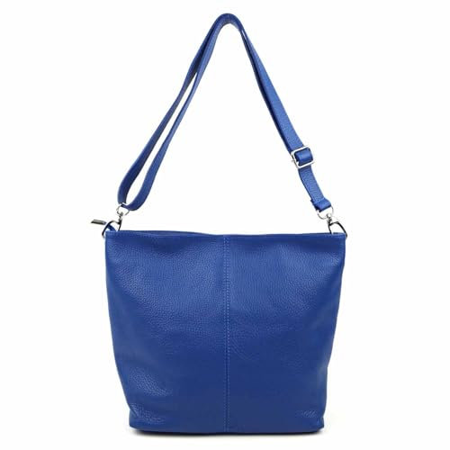 Made in Italy Damen Leder Tasche Umhängetasche Shopper Cross Over Body Bag Handtasche Ledertasche Schultertasche Hobo Bag Königsblau