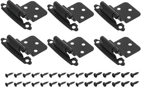 sourcing map 3/8 Cabinet Kitchen Inset Hinges, 6Pcs Self Closing Cupboard Hinges for Face Frame Kitchen Cabinet Door with Screws, Black