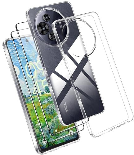 Effcotuo Funda para TCL 50 Pro NxtPaper/TCL 50 NxtPaper 5G Cover con 2 Piezas Protector de Pantalla Cristal Templado Transparente Funda Protectora Transparente Silicona TPU Funda Protectora Case