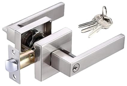 Poignées de porte intérieures avec serrure,poignée de porte verrouillable | Bouton de porte d'entrée à 3 barres - Levier de porte carré en alliage d'aluminium, serrure de porte extérieure pour chambre