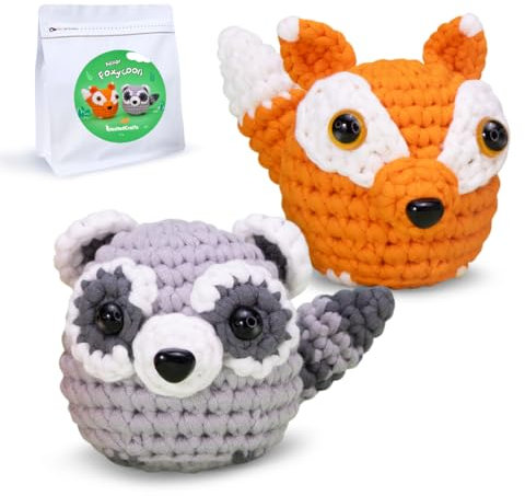 NestledCrafts Häkelset, Komplettes Häkelsets für Anfänger Erwachsene, Strickset, Weiches Garn, Geschenk zum Geburtstag, Inklusive Schritt-für-Schritt Videoanleitung, Anleitung(FoxyCoon)