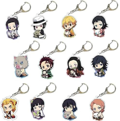 YUBEIER WKxinxuan Demon Lot de 12 porte-clés dessin animé pour enfants, porte-clés mignon, anniversaire pour enfants garçons et filles, Multicolore.