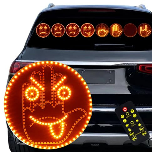 JKCUYOO 4 Expression and 4 Gestures Finger Car Lights,Road Rage LED Sign for Car,Funny Hand Gesture Light for Car Back Window,2 in 1 Car Expression Gesture Lights