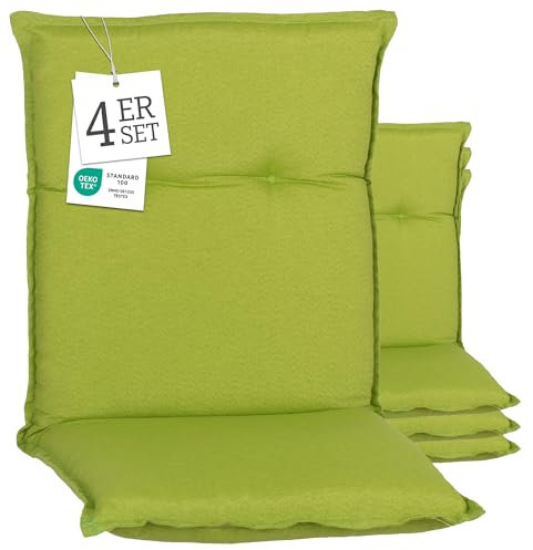 Beo® Turin Niedriglehner Gartenstuhl-Auflagen 4er Set | Waschbar bei 30 Grad | Made in EU | Öko-Tex Standard | Atmungsaktive, UV-beständige Sitzkissen Outdoor | Extra Dicke Polster