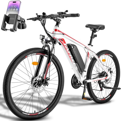 Fafrees Bicicletta Elettrica 26 Bici Elettrica Mountain Bike 21 Velocità Batteria Rimovibile 36V13Ah EBike Uomo Donna Adulti, Freni a Disco Meccanici, Autonomia di 80-100km, Bianco, Porta Telefono
