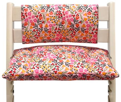 Blausberg Baby - ABWASCHBAR BESCHICHTET - Sitzkissen Set Junior für Stokke Tripp Trapp (ohne Schlitz im Sitzkissen) - Happy Flower Rosa