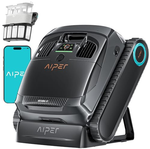 AIPER (Upgrade) Scuba X1 Poolroboter Boden und Wand, 3 μm Ultra-Fein Doppelfilter, 25200 LPH Saugkraft mit Doppel-Auslass, Horizontale Wasserlinienreinigung, Poolsauger Ideal für Pools bis zu 200㎡