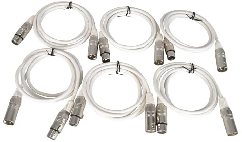 White DMX Lighting Cables 1.5M Length 3pin XLR Connection Supplied in Pack of 6