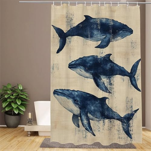 Duschvorhang 120x180 cm Lang Duschvorhang Marine Shower Curtains Anti Schimmel Wasserdicht Polyester Stoff Badewannenvorhang Waschbar mit 12 Haken Tier Badezimmer Gardinen mit Schwer Saum y-508