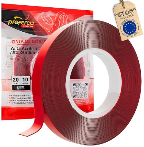 proferca Doppelseitiges Klebeband Extra Stark Xtreme 20mm x 10 Meter | Transparentes Nano Tape für Innen & Außen | Klebeband Doppelseitig Extra Stark