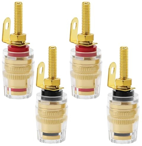 MejaRizon 4mm Bananenstecker Buchse Anschluss Polklemme, 4 Stück, vergoldet Bananen-buchse für Audio Verstärker Lautsprecher Terminal Stecker, Lautsprecher Polklemme Terminals (42 * 14.2mm)