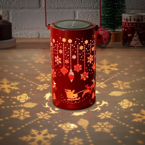 Laterne Weihnachten, Windlicht Tischdeko Weihnachten, Solarlaterne für Außen, LED Weihnachtsdeko Laterne, Weihnachtslaterne, Wasserdicht Solar Laternen Deko für Innen Outdoor Gartendeko Balkon Deko(A)